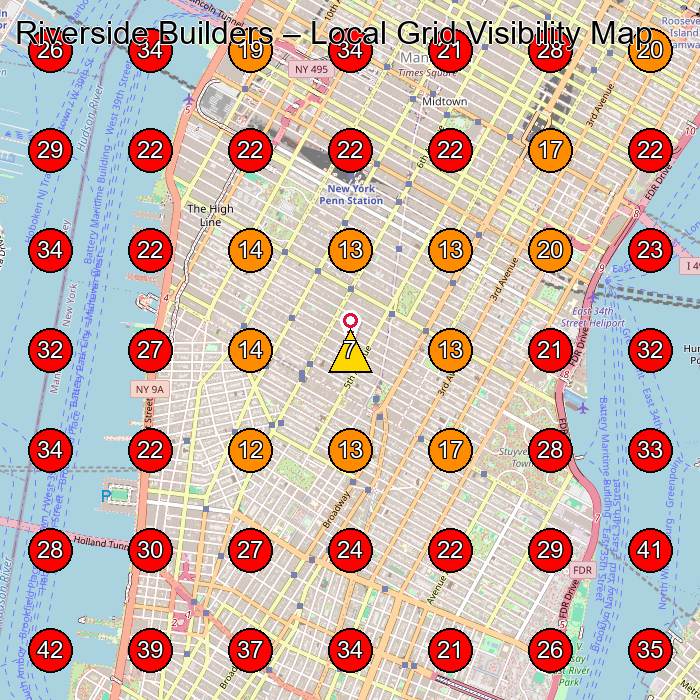 Riverside Builders GeoGrid visibility map for Construction Company in New York